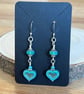 Turquoise heart Czech glass bead earrings - Image 1