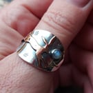 Silver leaping hare and moon ring with copper hare and moonstone
