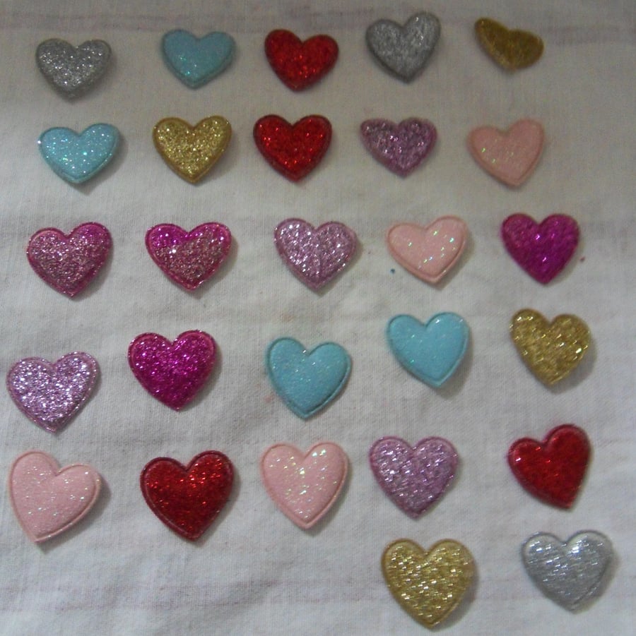 27 Glitter heart embellishments. 3 quarter". Free postage
