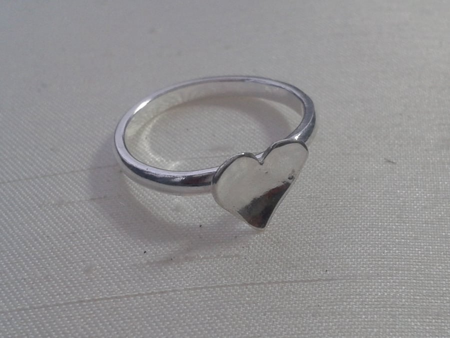 Valentine's gift - Sterling Silver Ring with Domed Heart, size N, O. 