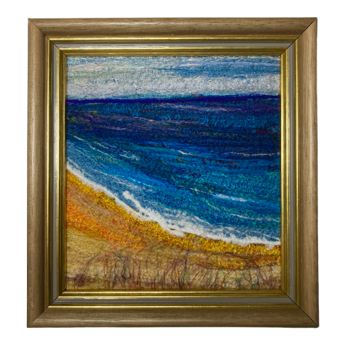 Textile Art abstract beach landscape framed
