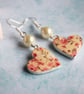 Cream and Pink Floral Heart Earrings - Image 2