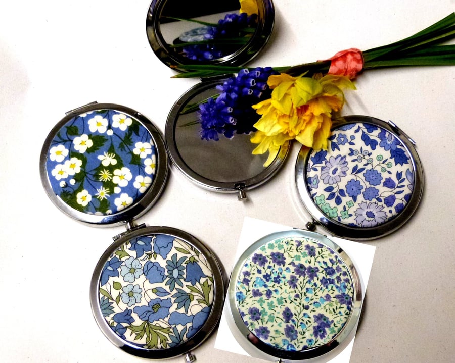 Liberty of London fabric Compact pocket Mirror blue floral choice of  patterns