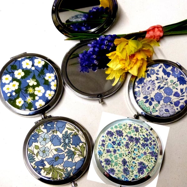 Liberty of London fabric Compact pocket Mirror blue floral choice of  patterns