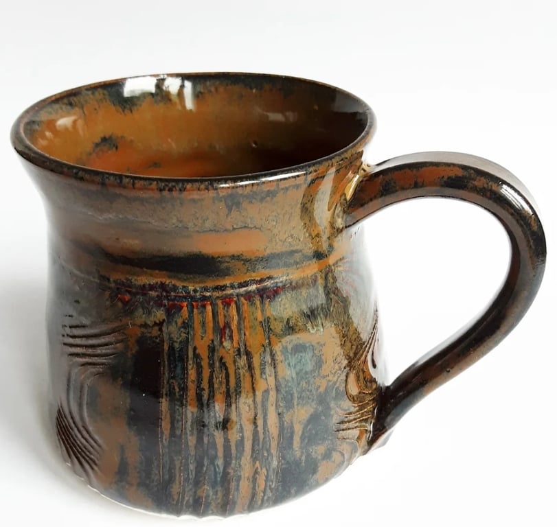 Mug Patterned Brown Glazed  - Hand Thrown Stoneware Ceramic Mug 