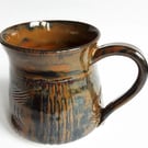 Mug Patterned Brown Glazed  - Hand Thrown Stoneware Ceramic Mug 