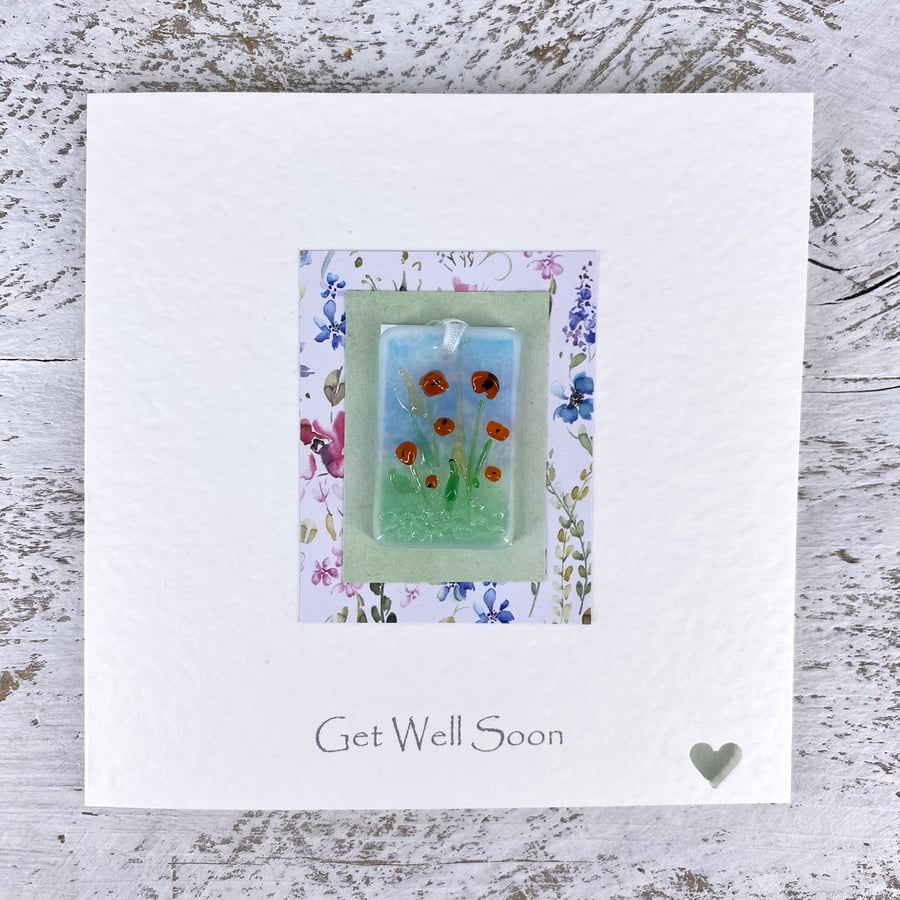 Poppy Get Well Soon Card with Detachable Light Catcher or Bookmark 