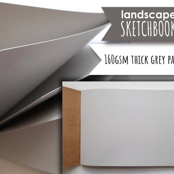 A5 Landscape sketchbook with grey pages for doodling and drawing