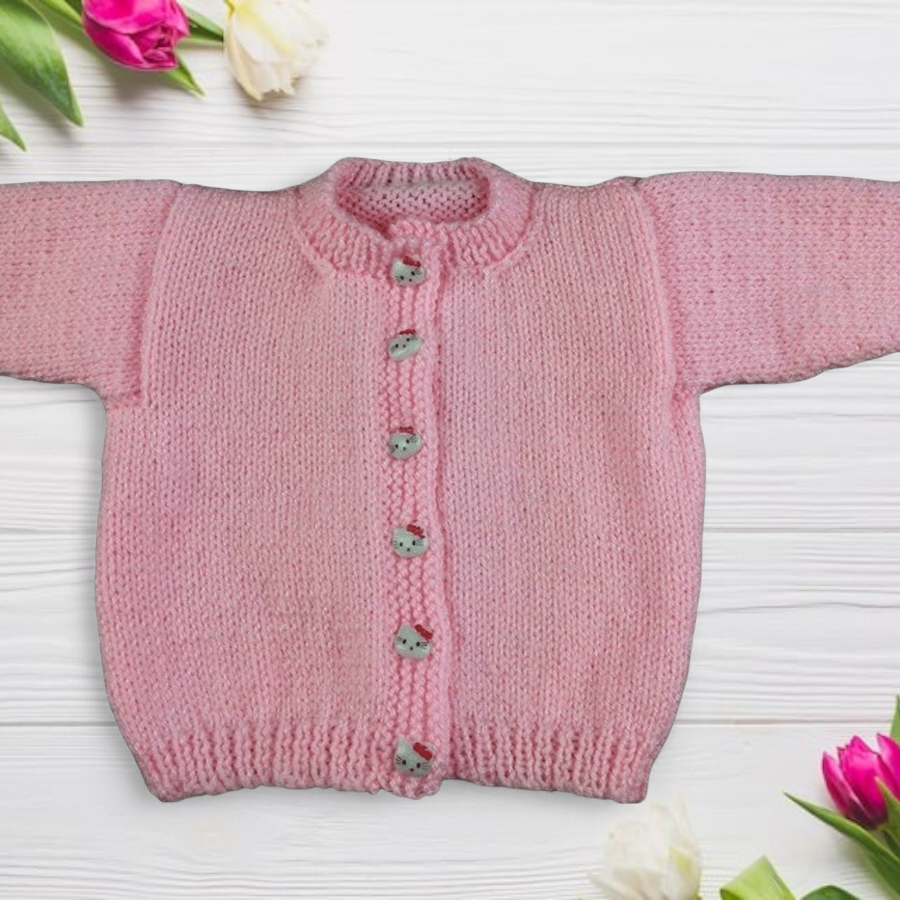 Baby girl cardigan hand knitted in pale pink 0 - 3 months 