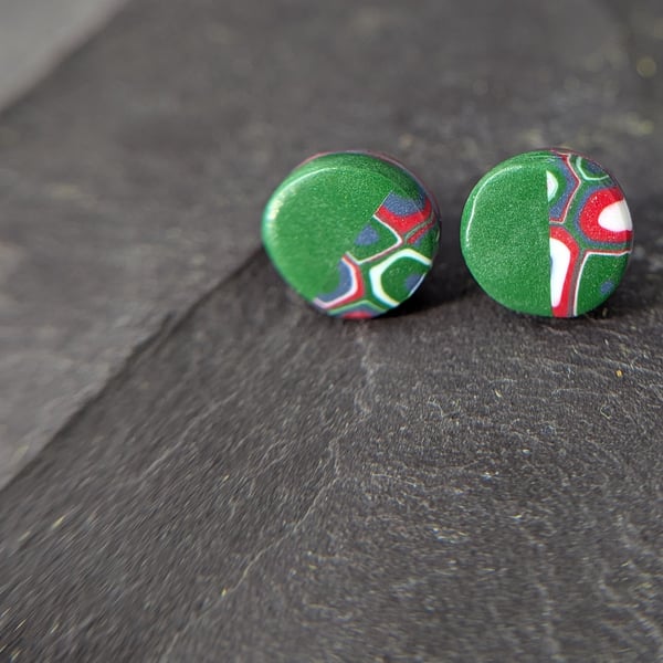 Green with red stud earrings 