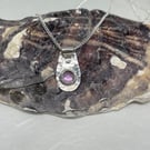 Amethyst hammered fine silver pendant 