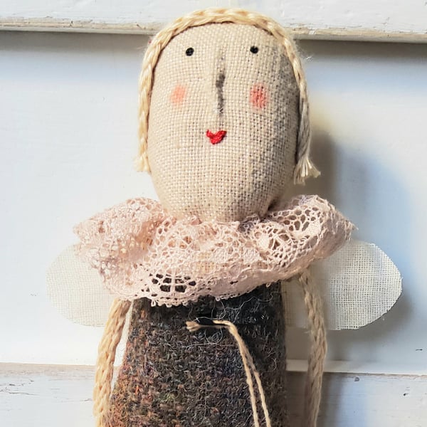 Primitive Harris Tweed hanging Angel or Fairy