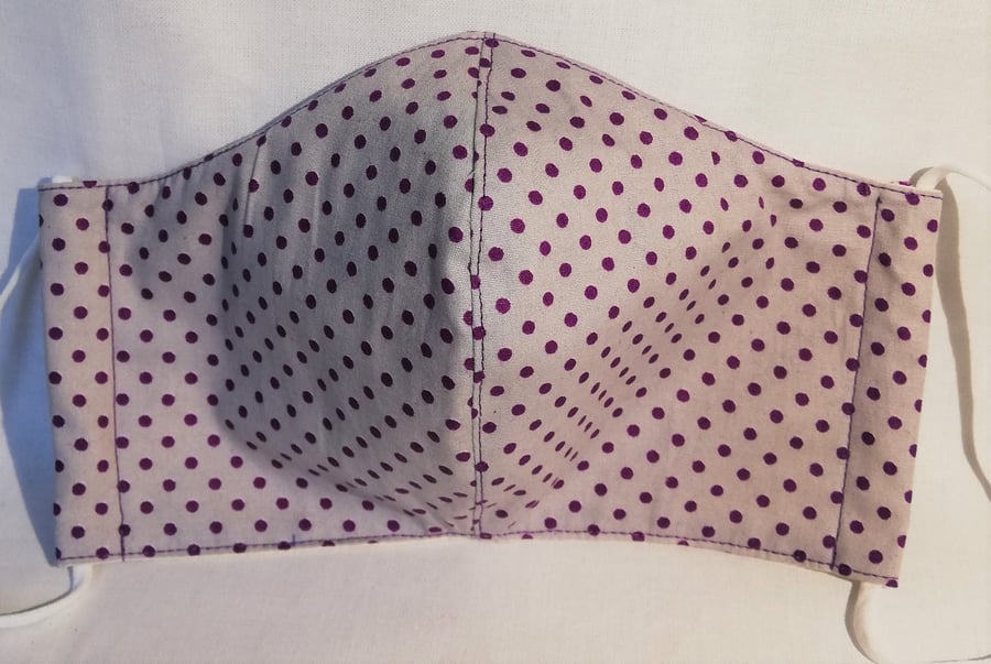 Face mask reusable triple layer 100% cotton grey with purple spots