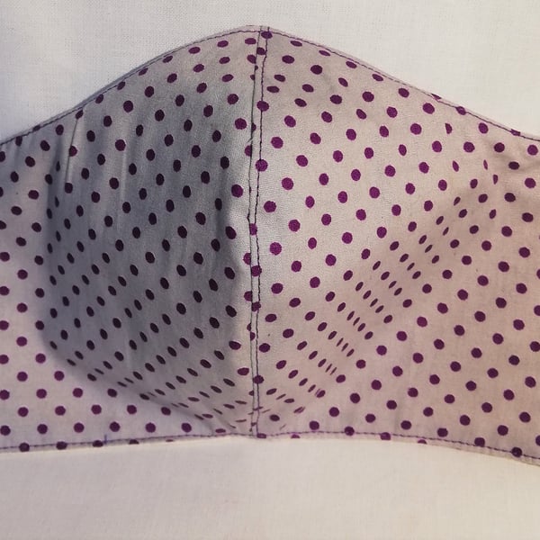 Face mask reusable triple layer 100% cotton grey with purple spots