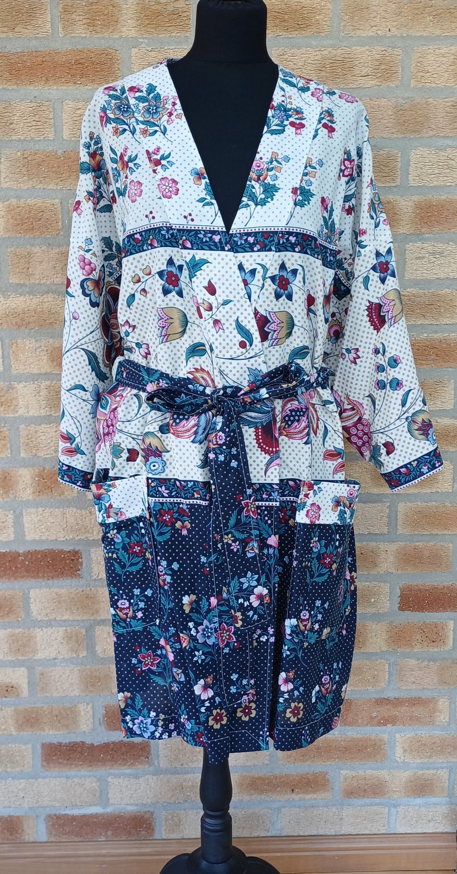 Bath robe one size upcycled kimono style dressing gown beach wrap