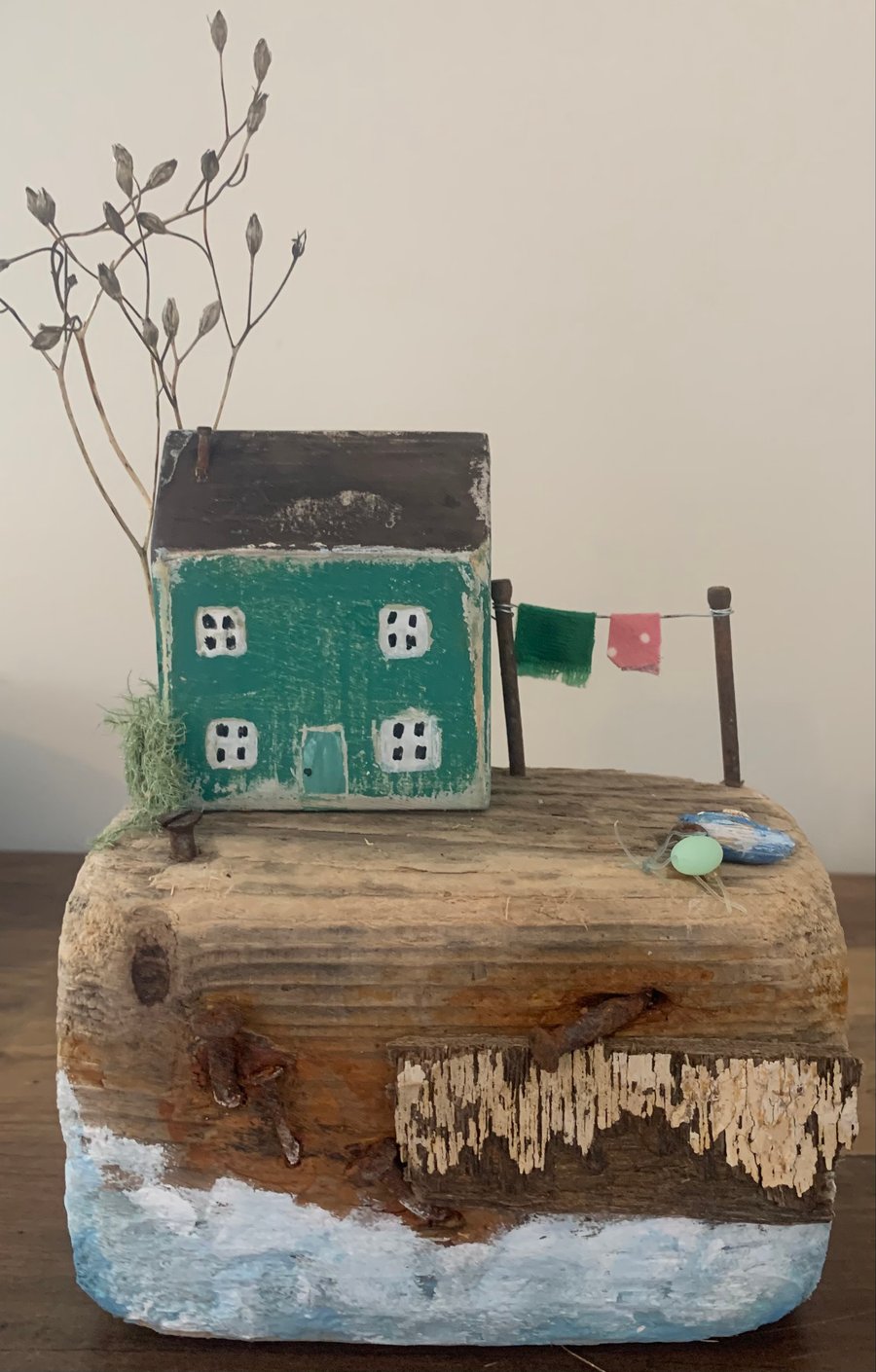 Handmade driftwood coastal cottage  -washing day 