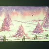 Pink winter trees aceo original by Gweddusart