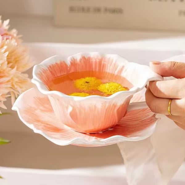Flower Shaped Ceramic Mug Dish Set Hand-painted