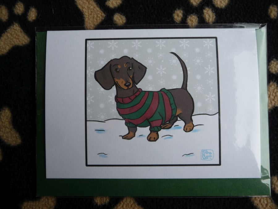 Smooth Dachshund Christmas card