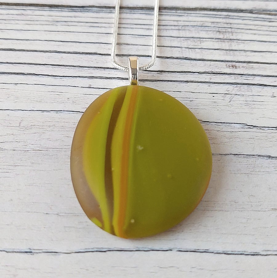 Chartreuse glass pebble pendant with chain