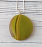 Chartreuse glass pebble pendant with chain - Image 1