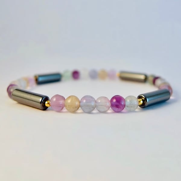 Fluorite & Hematite Bracelet, Birthday, Anniversary, Thank You, Gifts For Her