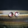 Copper Cup Stud Earrings with Silver Abstract 