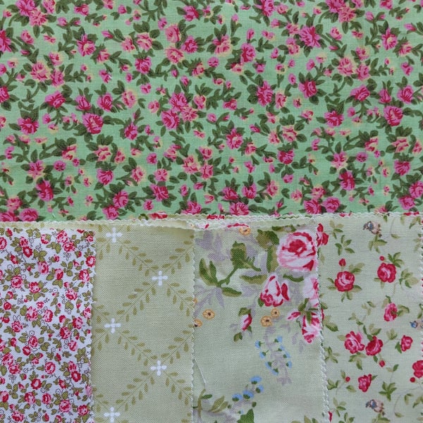 Green floral fabric remnants bundle