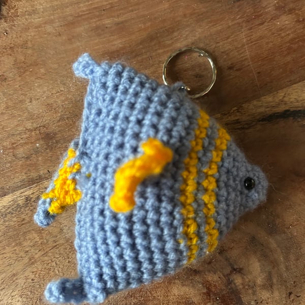 Freddy the Angel Fish – blue and yellow Crocheted Keyring