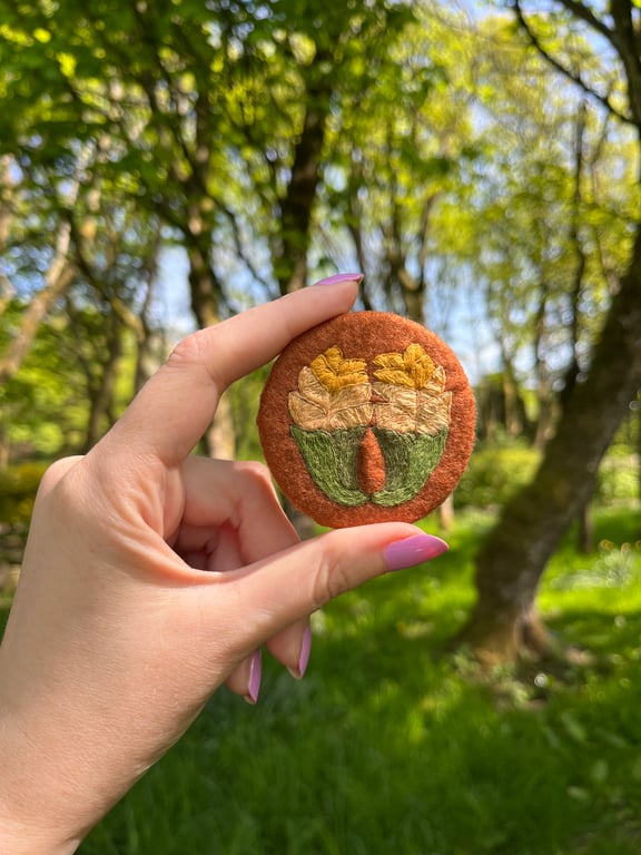 Yellow hand embroidered floral brooch, stitched flower brooch pin 