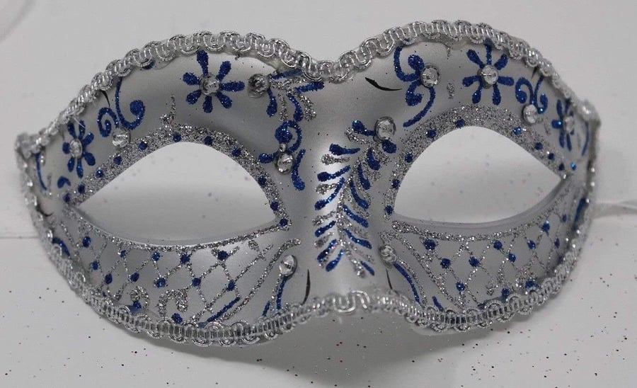 Blue and Silver Masquerade Mask