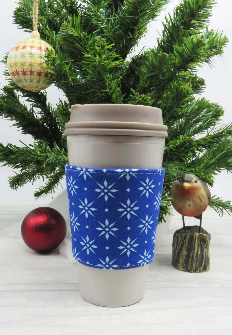 Cup Cosy Sleeve in Christmas Fabric, Perfect Stocking Filler