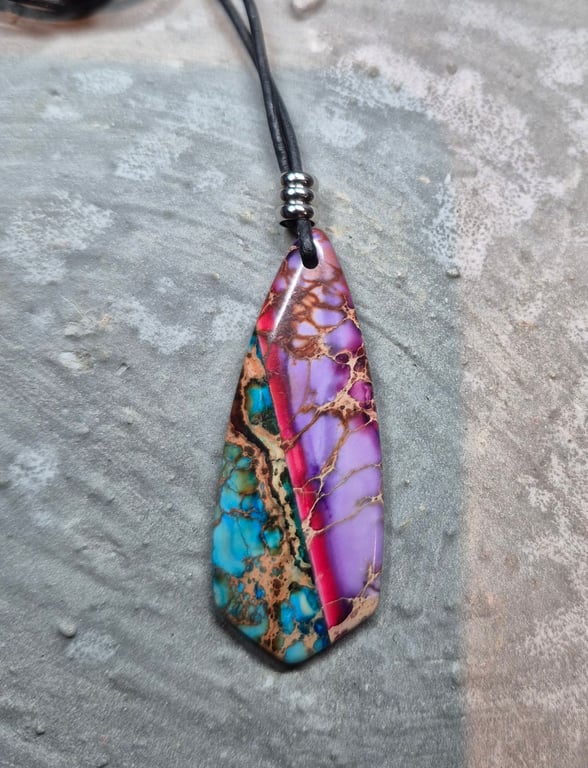 Rainbow Sea Sediment Jasper Inverted Triangle Pendant