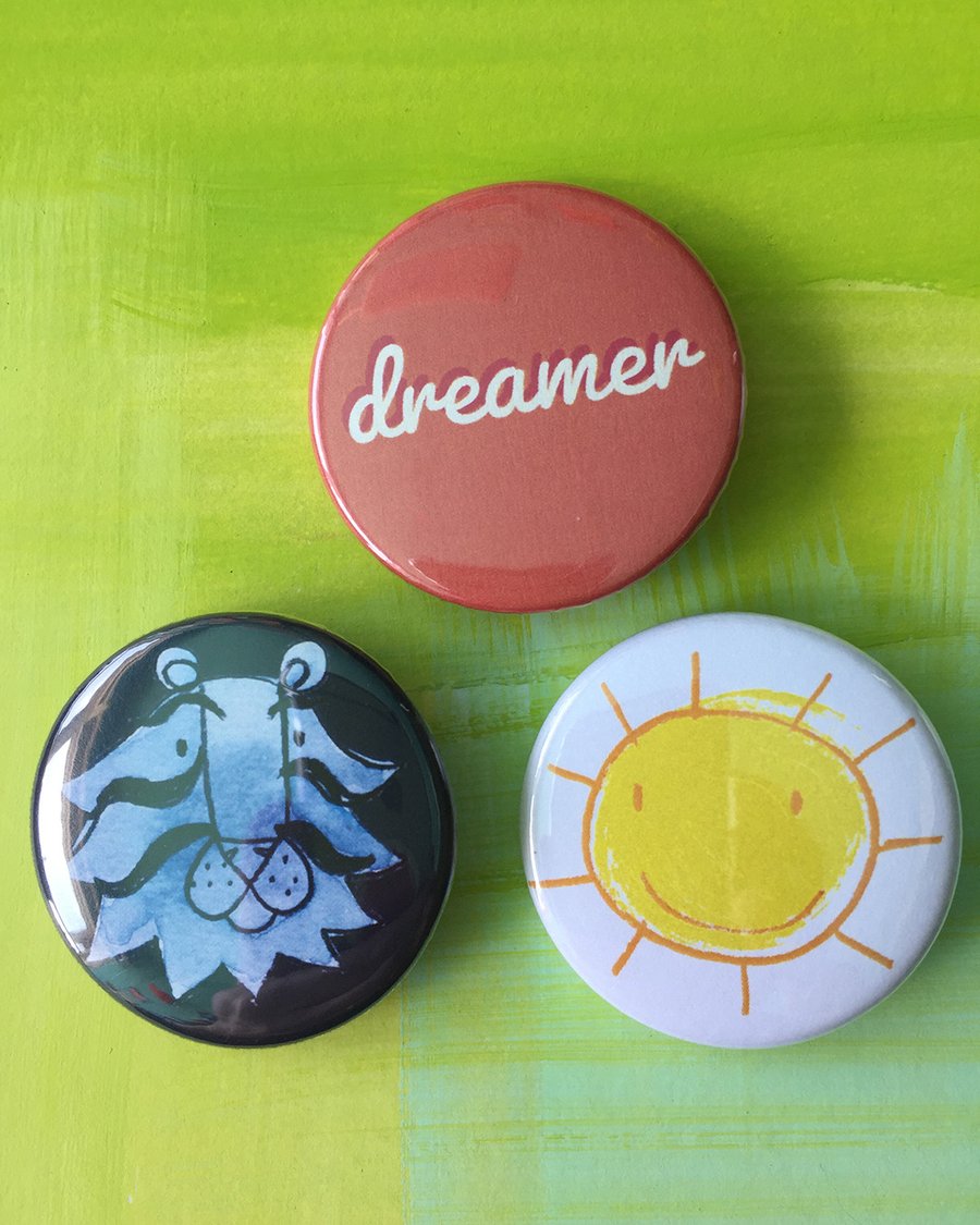 dreamy button badges set of 3-  by Jo Brown happytomato7