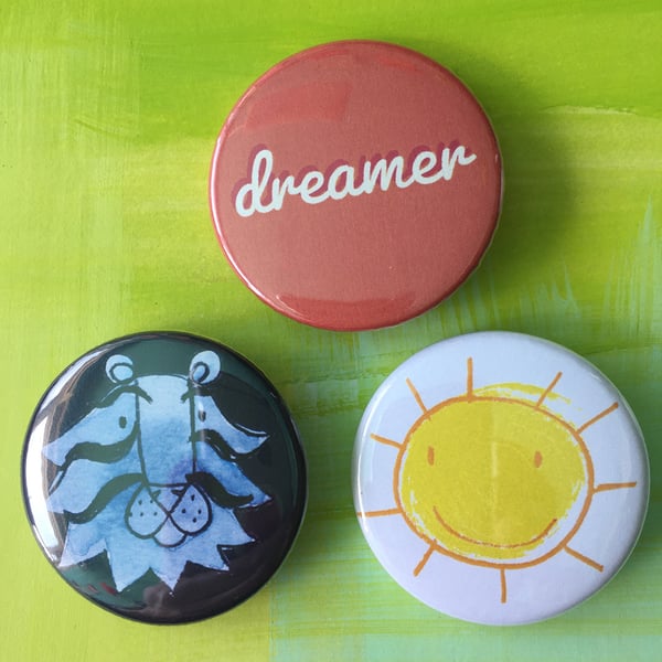 dreamy button badges set of 3-  by Jo Brown happytomato7