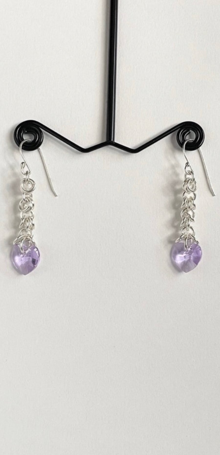 Purple Crystals Heart Sterling Silver Earrings