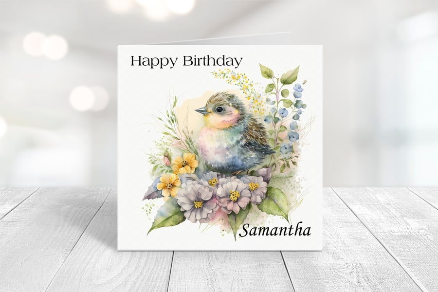Personalised Spring Birds Birthday Card. Design 8