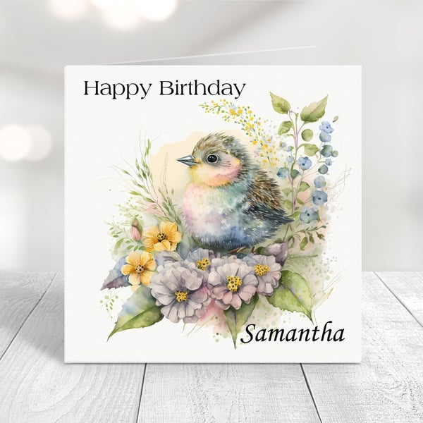 Personalised Spring Birds Birthday Card. Design 8