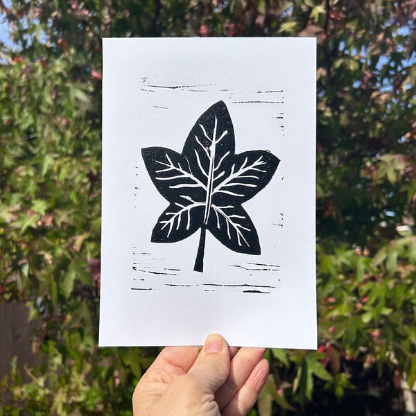 'Autumn Leaf' A5 Original Lino Print 