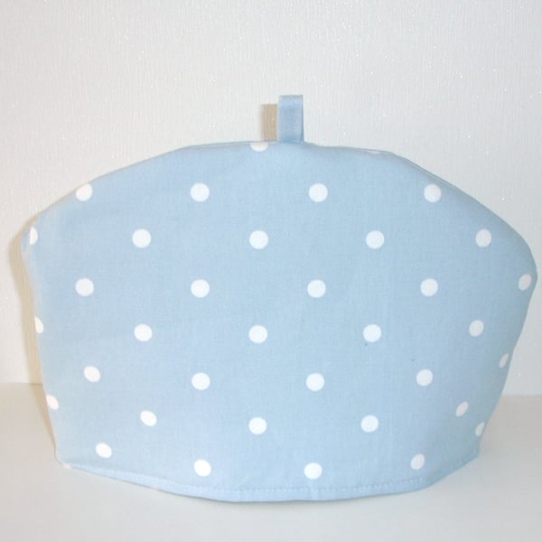 Tea Cosy For A Small Stump Teapot Blue and White Polka Dots Sky Light Blue