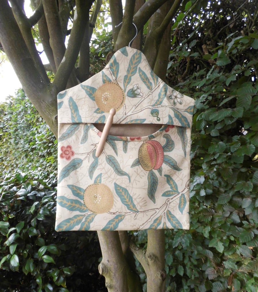 Peg bag in cream fruit and leaves print for clothes pins