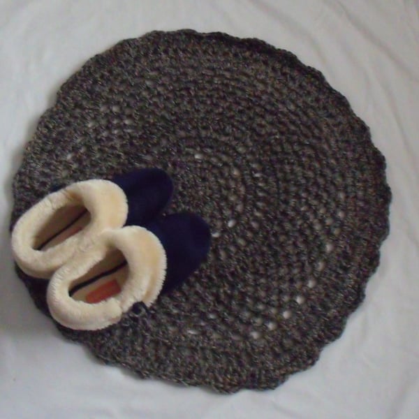 small grey crocheted rug, crochet mandala door mat