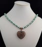 Shimmery blue and green bead necklace with copper heart pendant - 1001085 - Image 3