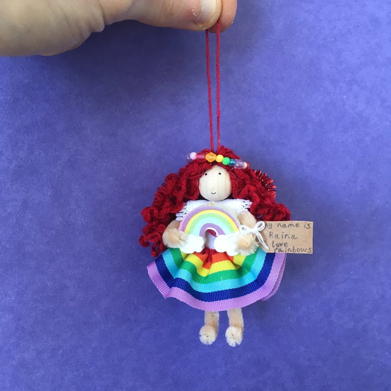 Tiny Wooden Rainbow Fairy Doll Decoration
