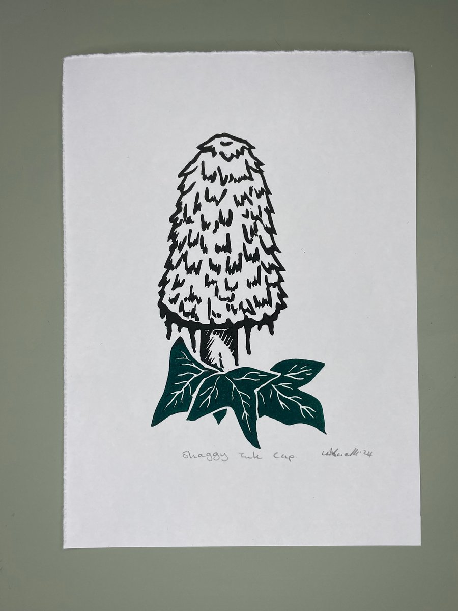 Shaggy Ink Cap Original Lino Print