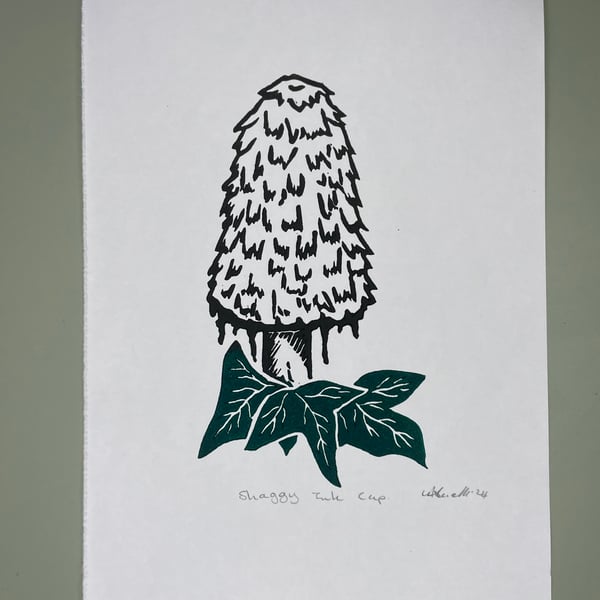 Shaggy Ink Cap Original Lino Print