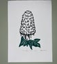 Shaggy Ink Cap Original Lino Print