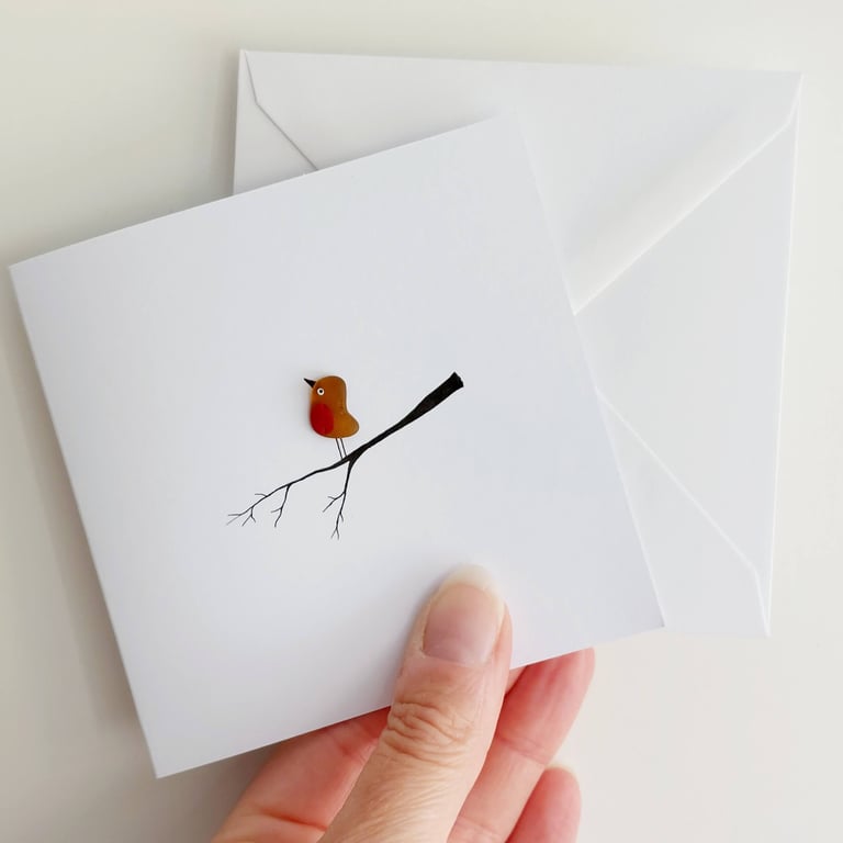 Individually Designs Sea Glass 3D Robin Greetings Card - Blank Inside