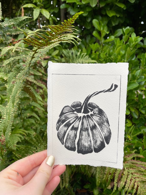 Pumpkin Print Handmade Drypoint A6