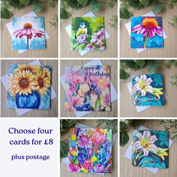 Pick your own cards pack of four colourful floral cards (pack 2)